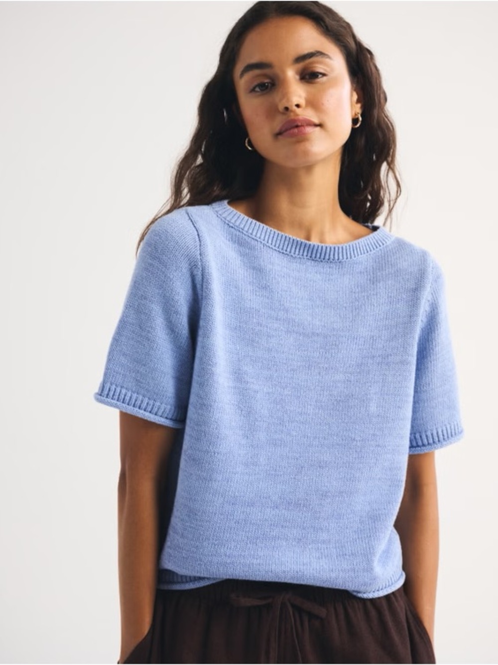 Abercrombie & Fitch Light Blue Short-Sleeve Knit Sweater Size M - Picture 2 of 9
